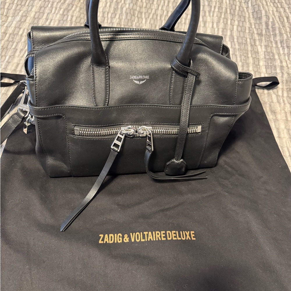 Zadig & Voltaire Black Leather Briefcase with Detachable Strap